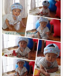 HE0014 หมวกกันน๊อคเด็ก หมวกกันกระแทกเด็ก สีฟ้าลายลูกกวาด (40-53cm)