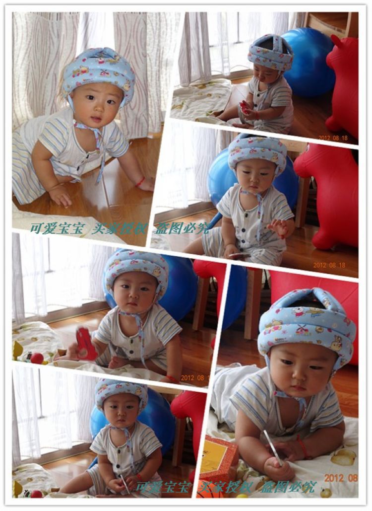 HE0014 หมวกกันน๊อคเด็ก หมวกกันกระแทกเด็ก สีฟ้าลายลูกกวาด (40-53cm)
